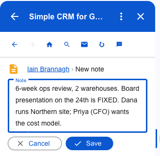 Writing a note against the client record
